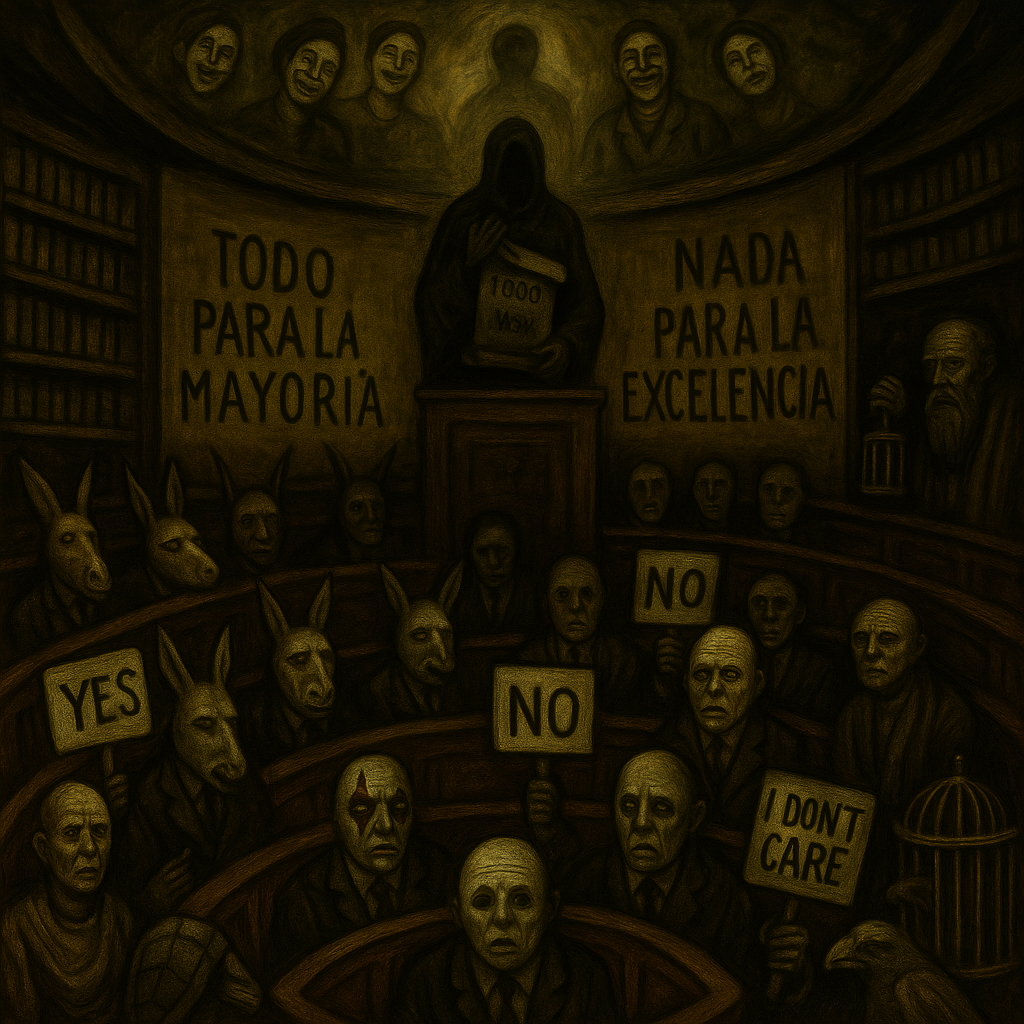 Cover Image La democracia moderna es el arte de convertir la mediocridad en ley.